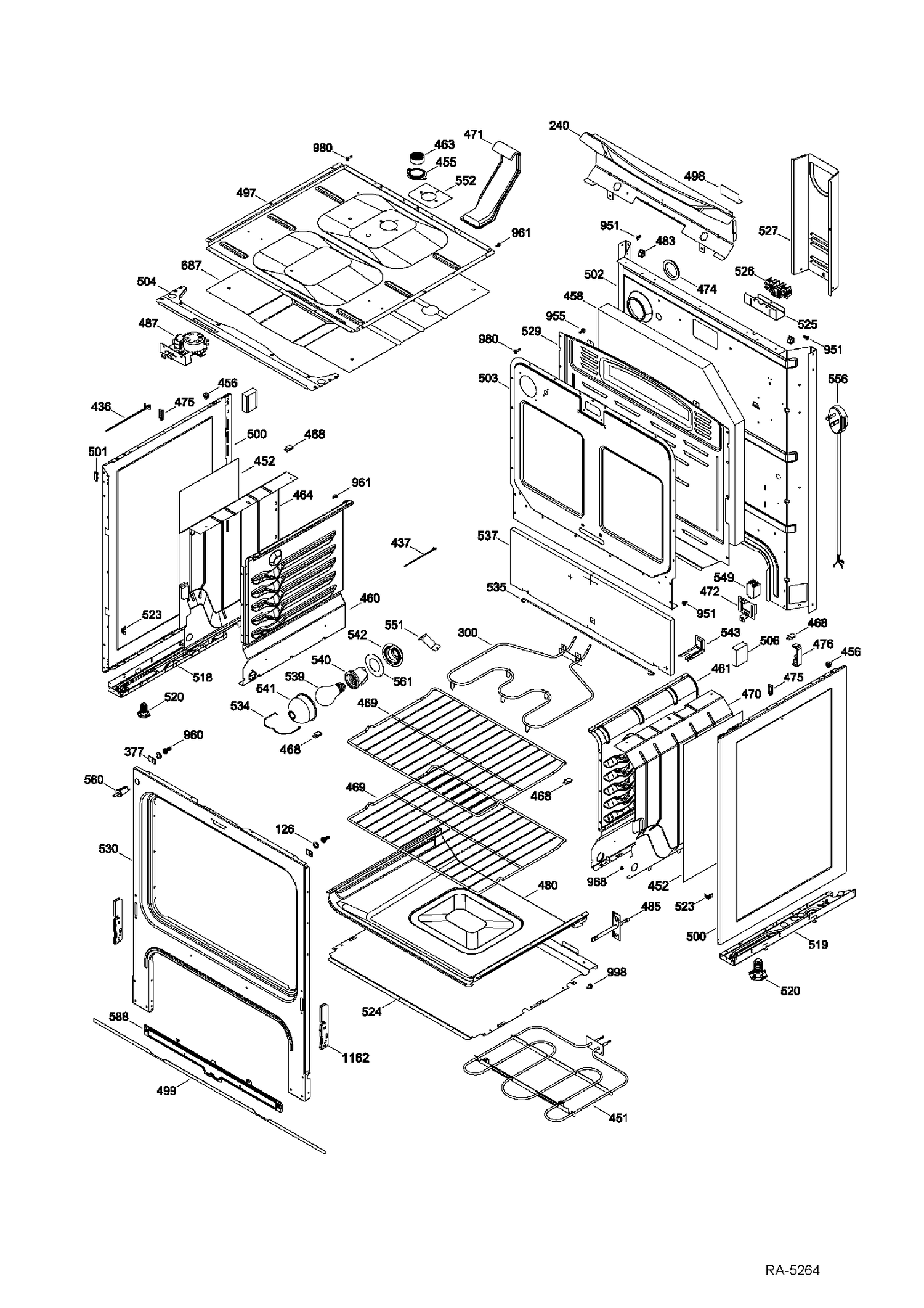 BODY PARTS Diagram and Parts List for JCB730SF1SS  General Electric Range