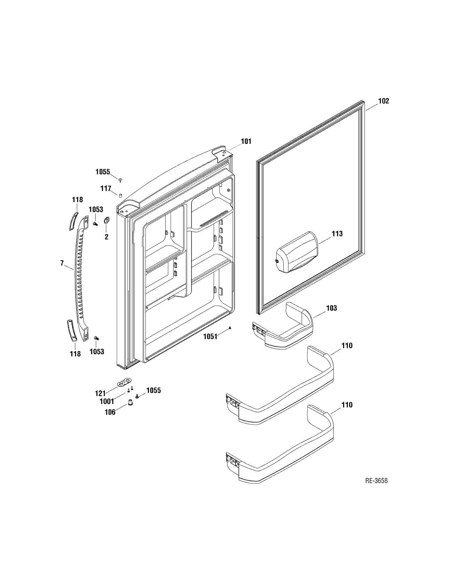 FF DOOR Diagram and Parts List for GBRS0FAYARBS  General Electric Refrigerator