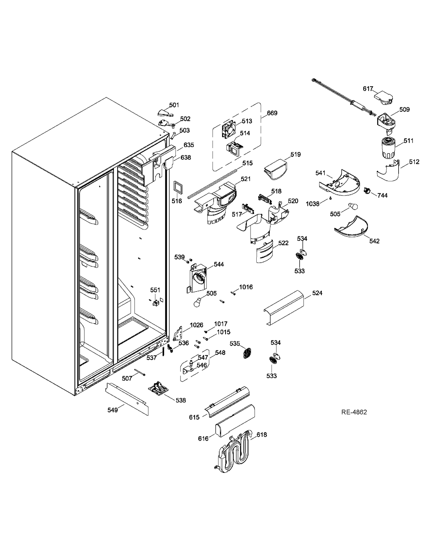 FF SECTION Diagram and Parts List for GSRL3KLXIFLB  General Electric Refrigerator