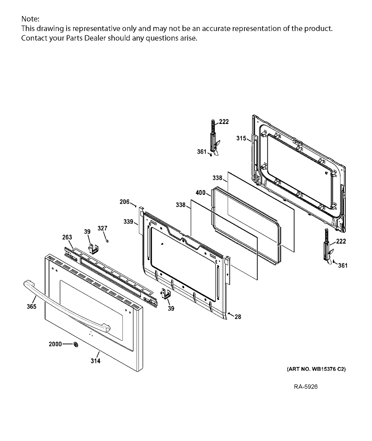LOWER DOOR Diagram and Parts List for JCGB850SEF2SS  General Electric Range