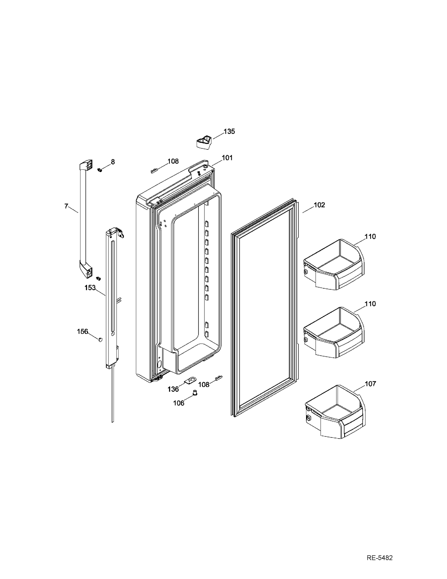 FF DOOR LEFT Diagram and Parts List for CNR22SSEAFES  General Electric Refrigerator