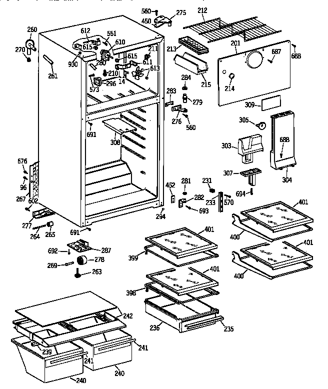 Cabinet Diagram and Parts List for TBX14JABBRAA  General Electric Refrigerator
