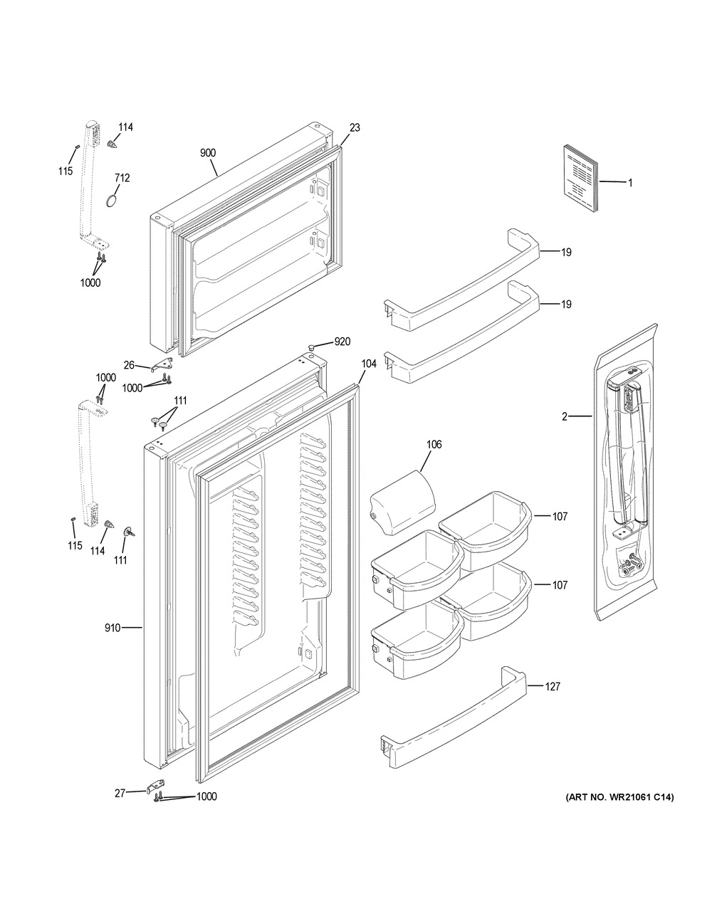 Doors Diagram and Parts List for GIE18HSHMRSS  General Electric Refrigerator