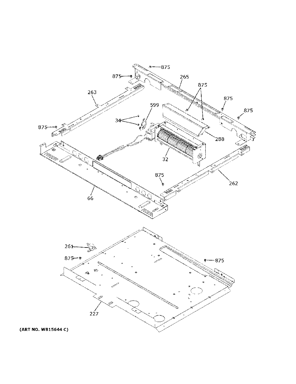 Cooling Fan Diagram and Parts List for CHS900M2N2S5  General Electric Range