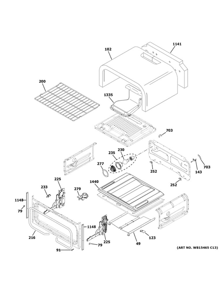 Upper Oven Diagram and Parts List for JGB860DEJ7WW  General Electric Range