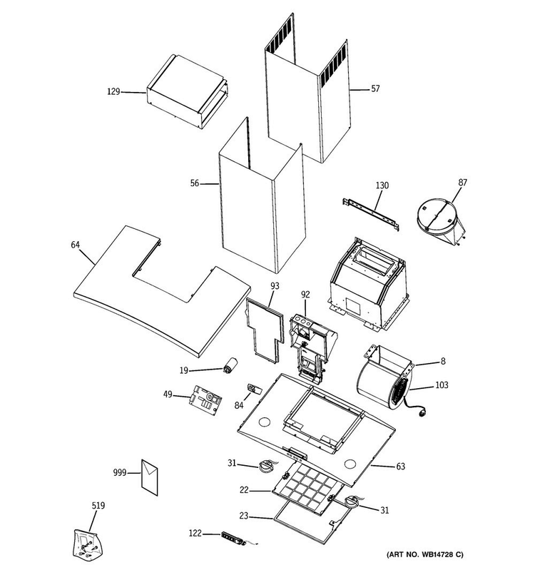 Range Hood Diagram and Parts List for PV970N2SS  General Electric Range Hood