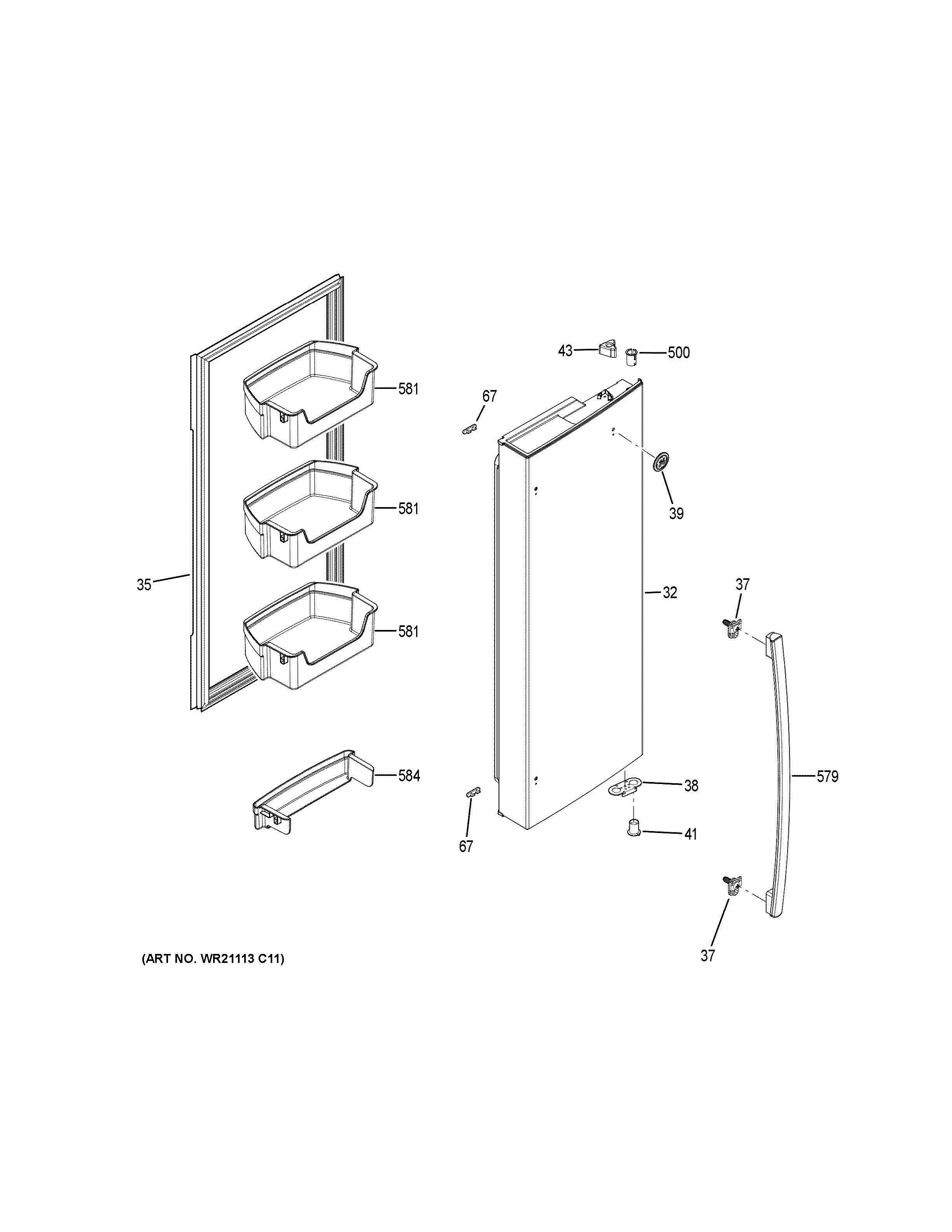 FRESH FOOD DOOR RH Diagram and Parts List for GFE24JGKFFBB  General Electric Refrigerator