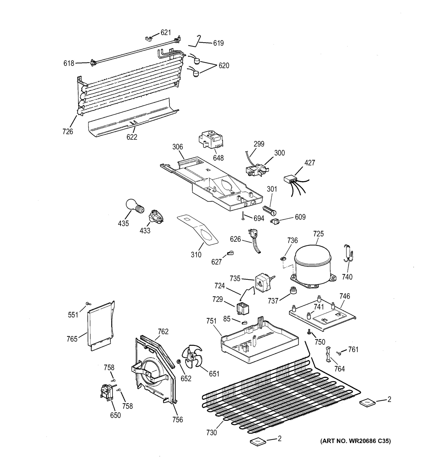 MACHINE COMPARTMENT Diagram and Parts List for GTM18GBEHRES  General Electric Refrigerator