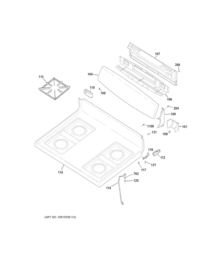 Control Panel & Cooktop Diagram and Parts List for JGBS10GEF1SA  General Electric Range