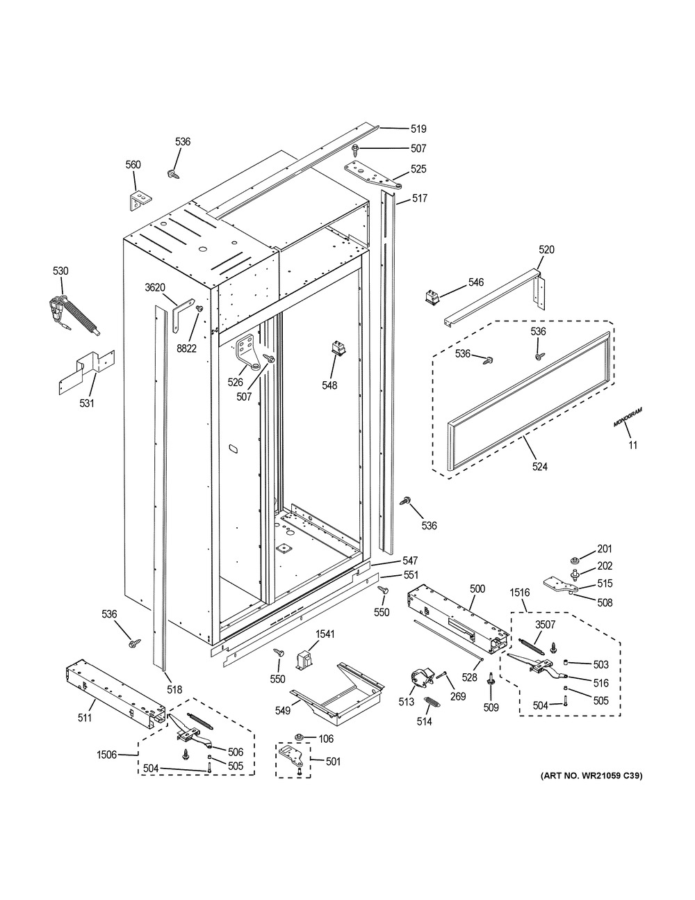 Case Parts Diagram and Parts List for ZISS420DKCSS  General Electric Refrigerator
