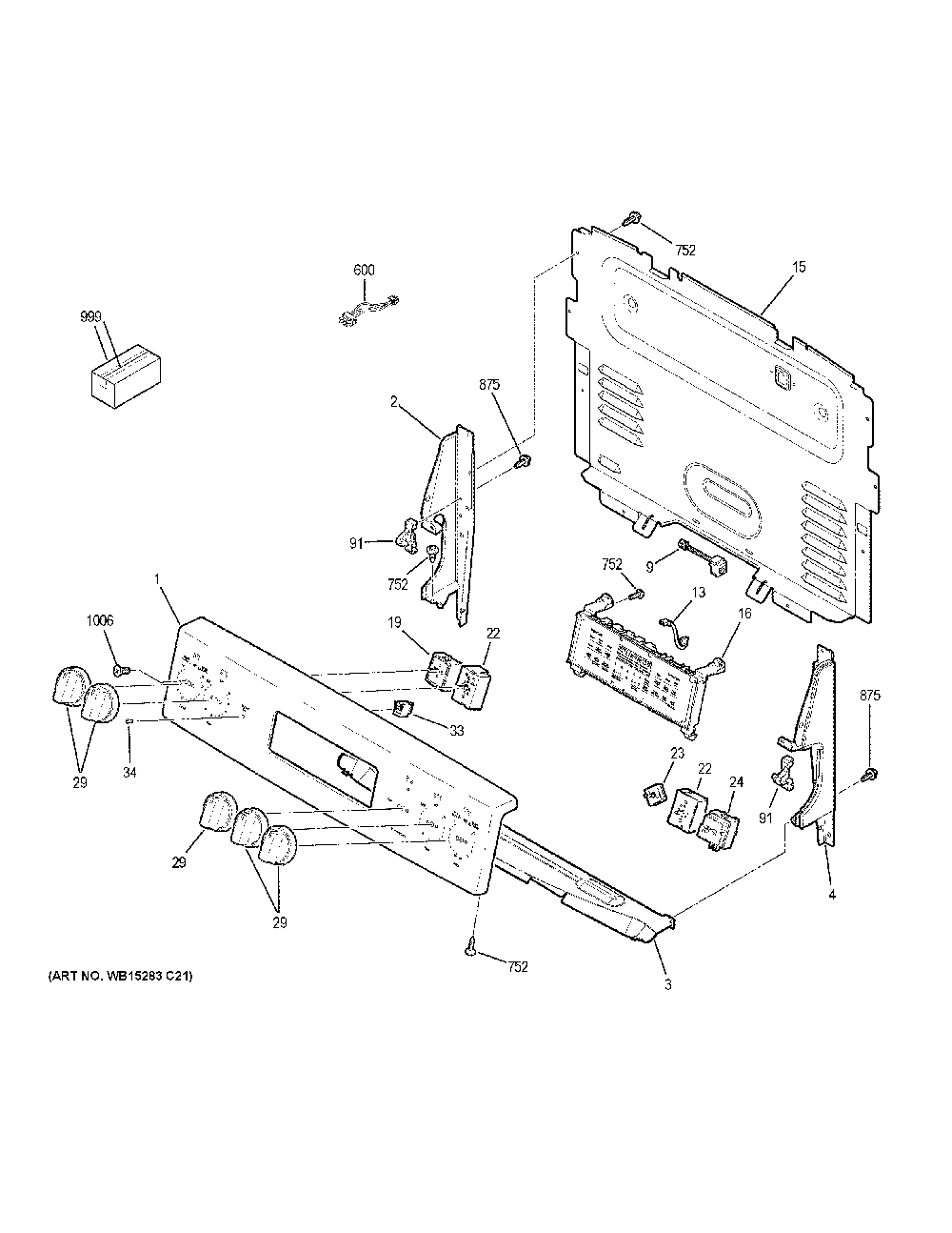 Control panel Diagram and Parts List for JB755EJ7ES  General Electric Range