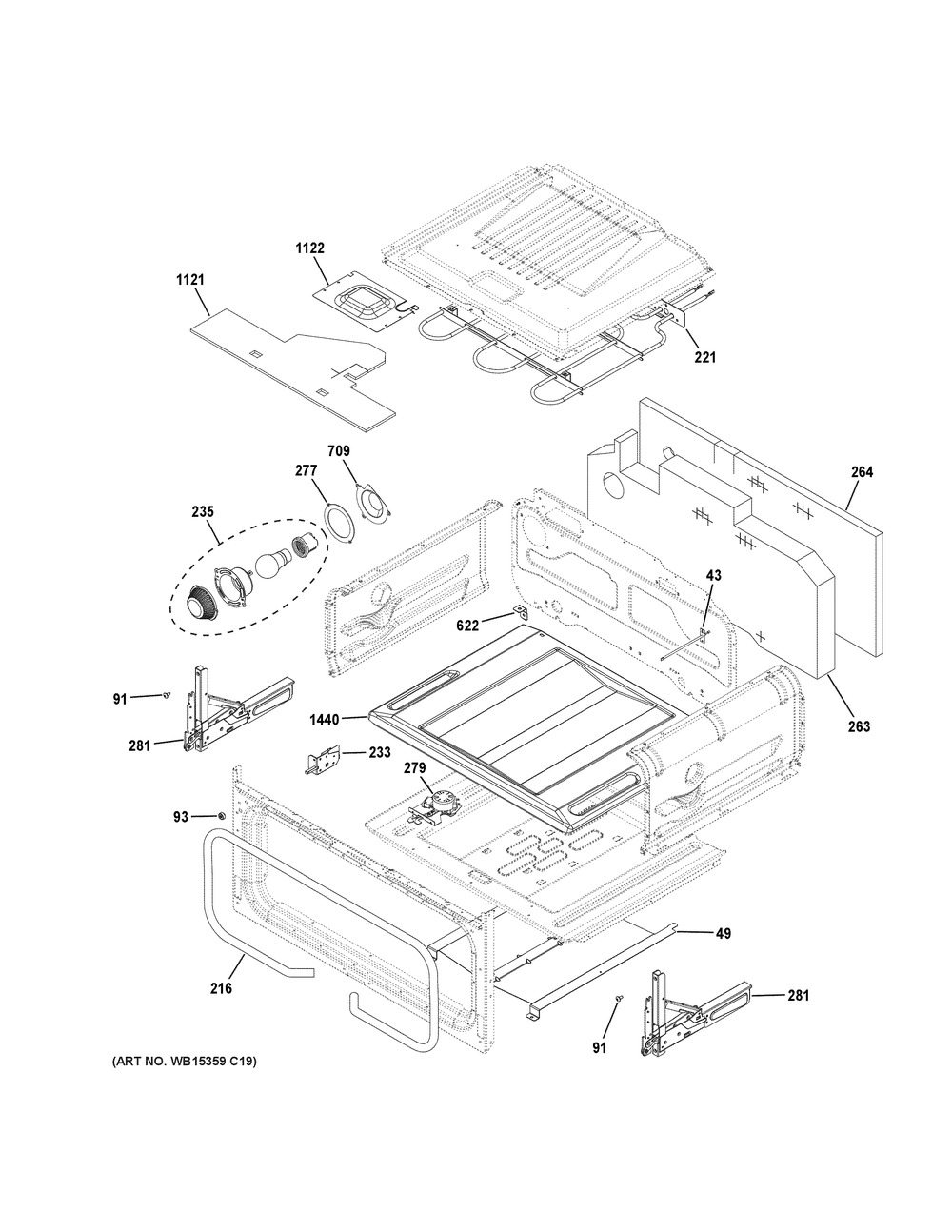 Upper Oven Diagram and Parts List for CGS750P2M1S1  General Electric Range