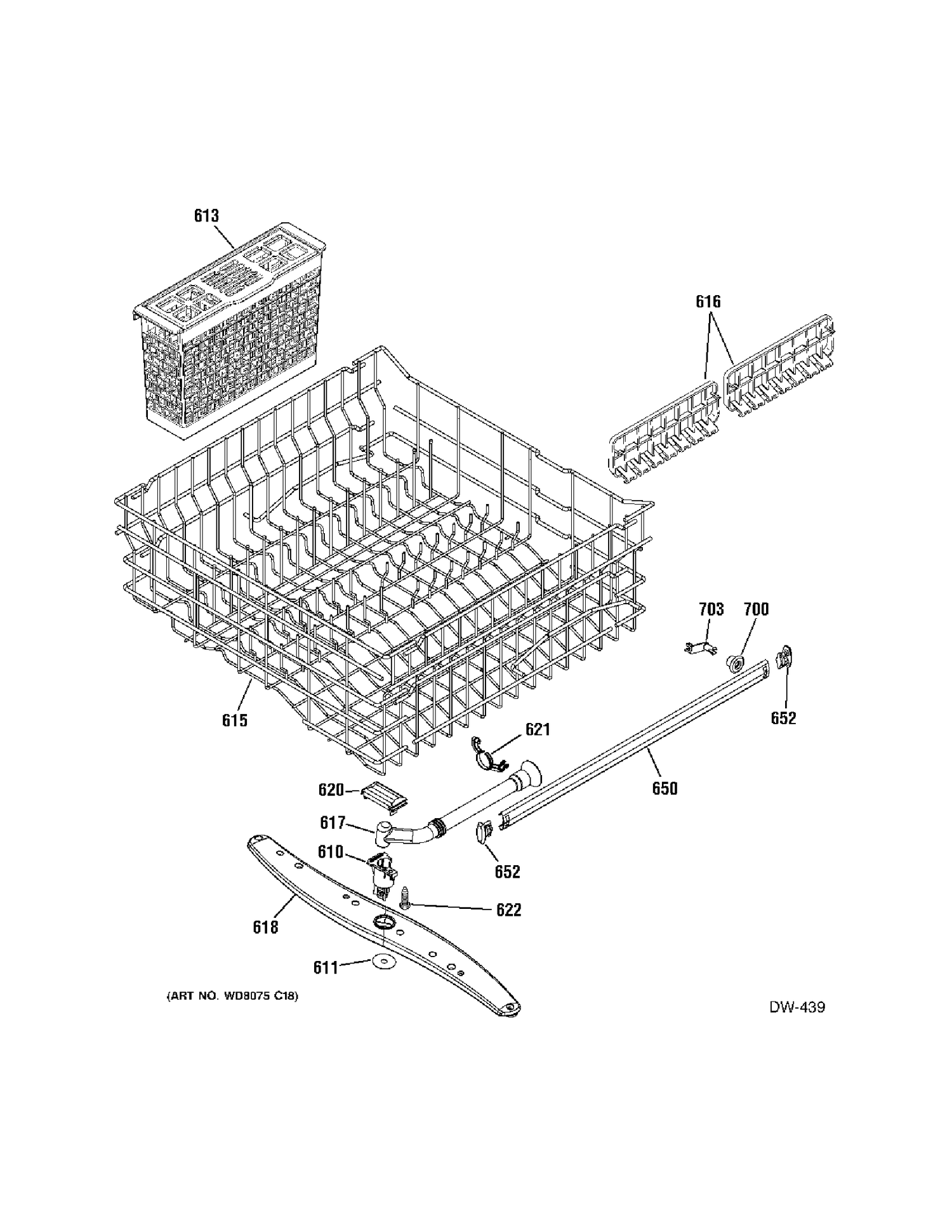 UPPER RACK Diagram and Parts List for 4071100  General Electric Dishwasher
