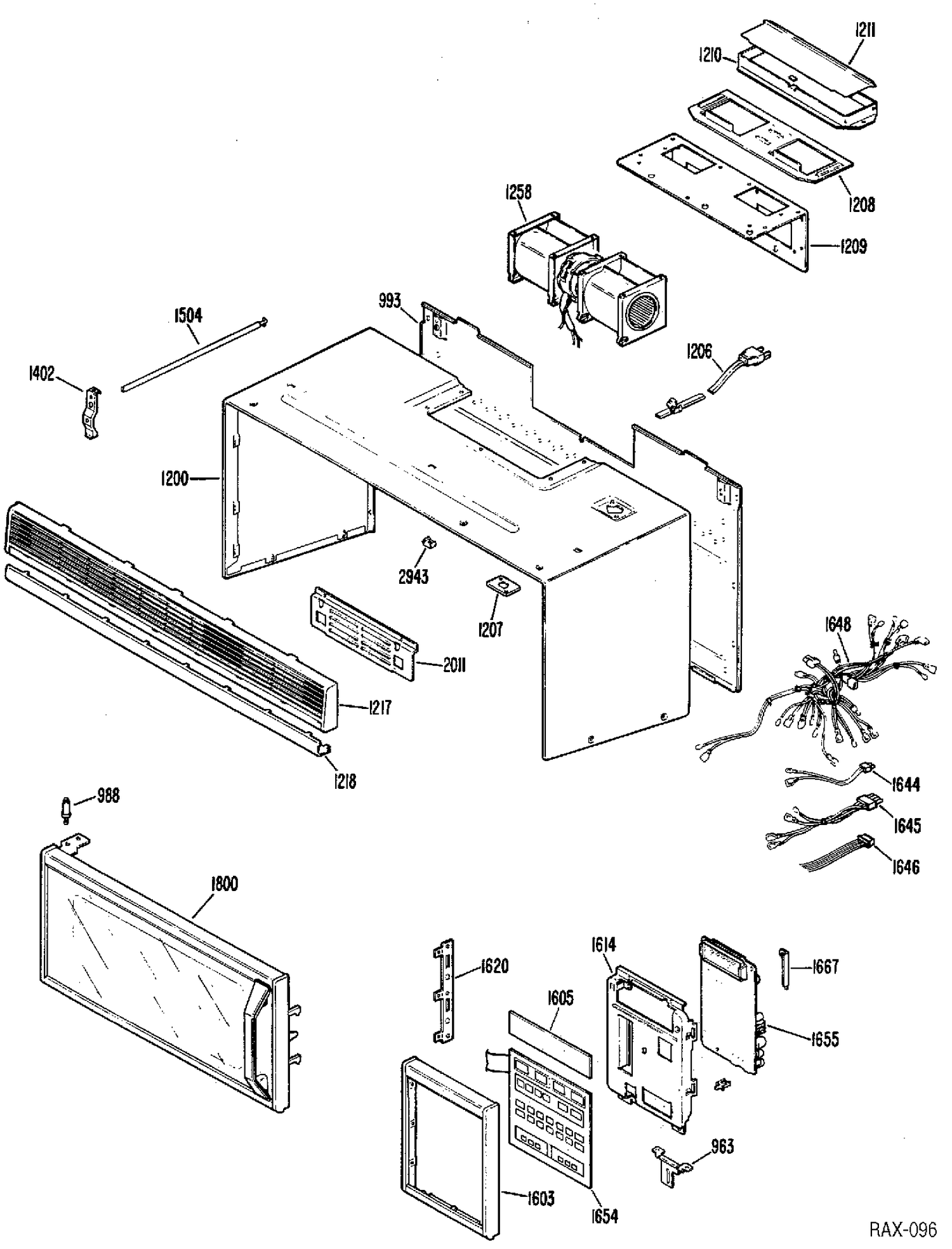 DOOR, CONTROLS, GRILLE & CASE Diagram and Parts List for JVM192KC01  General Electric Microwave