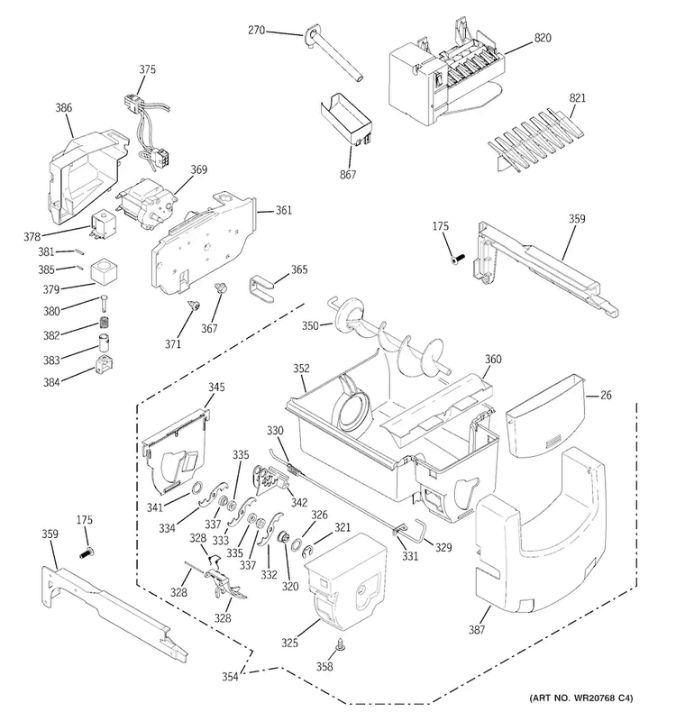 Ice Maker & Dispenser Diagram and Parts List for GSE25HGHBHWW  General Electric Refrigerator