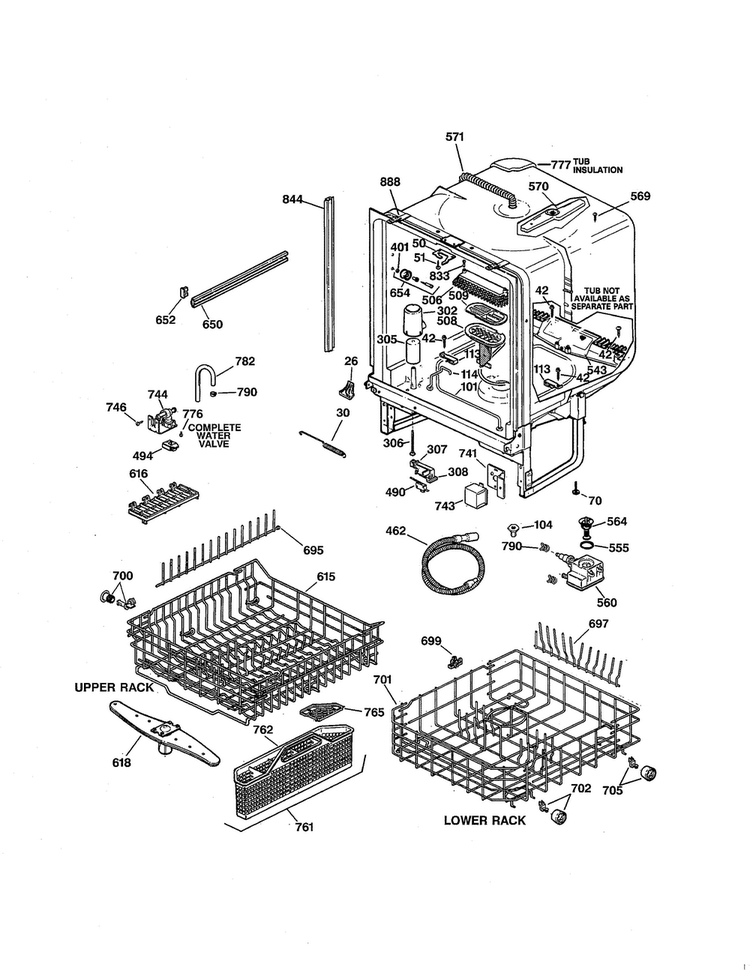 Body/racks Diagram and Parts List for GSD5310D03AA  General Electric Dishwasher