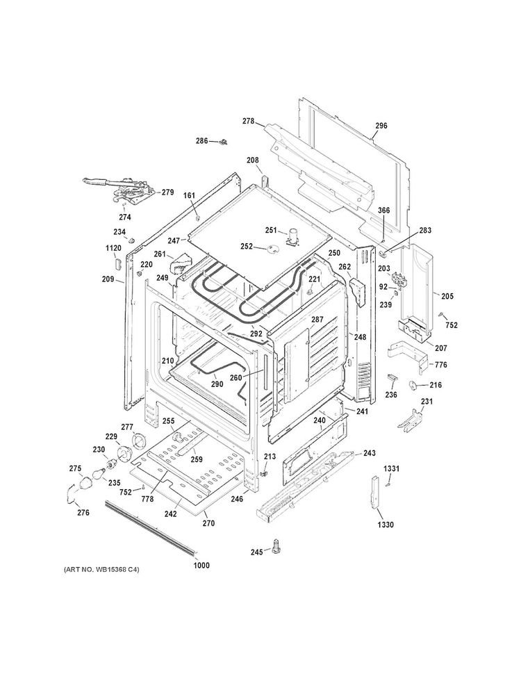 Body Parts Diagram and Parts List for JB450RK1SS  General Electric Range