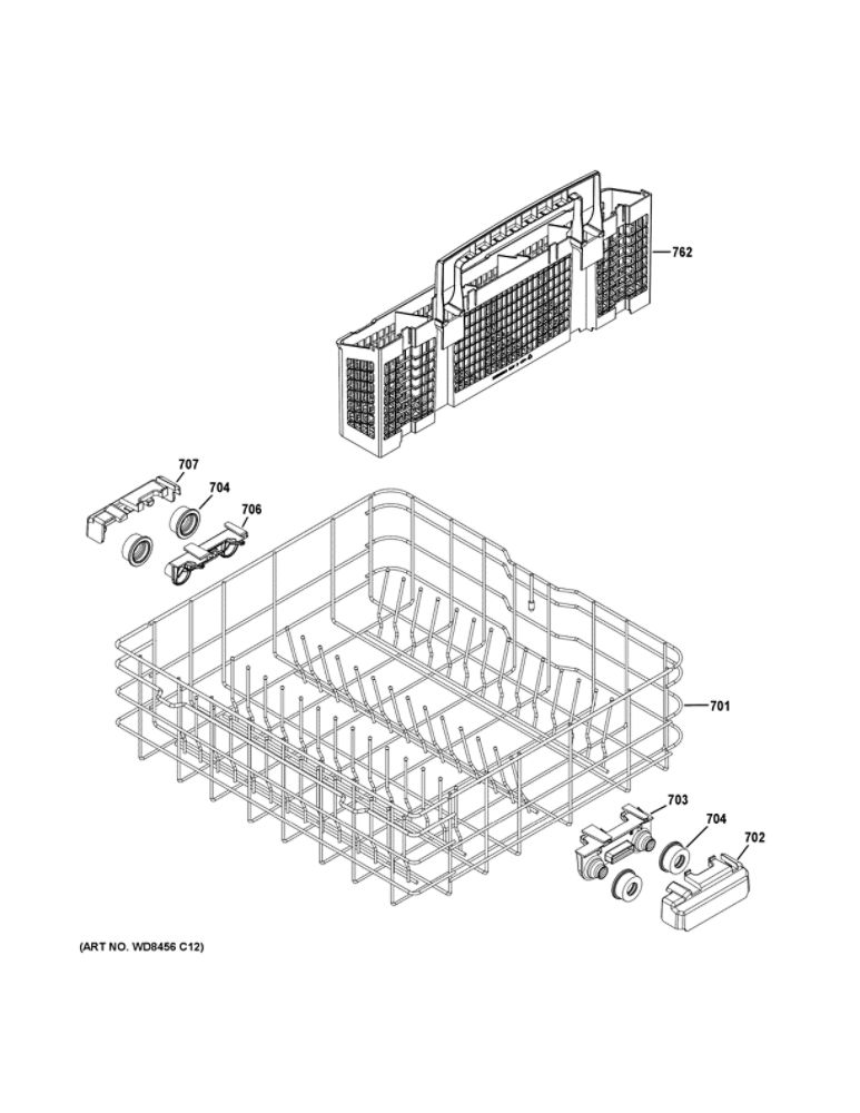 Lower Rack Assembly Diagram and Parts List for GDF530PSM2SS  General Electric Dishwasher