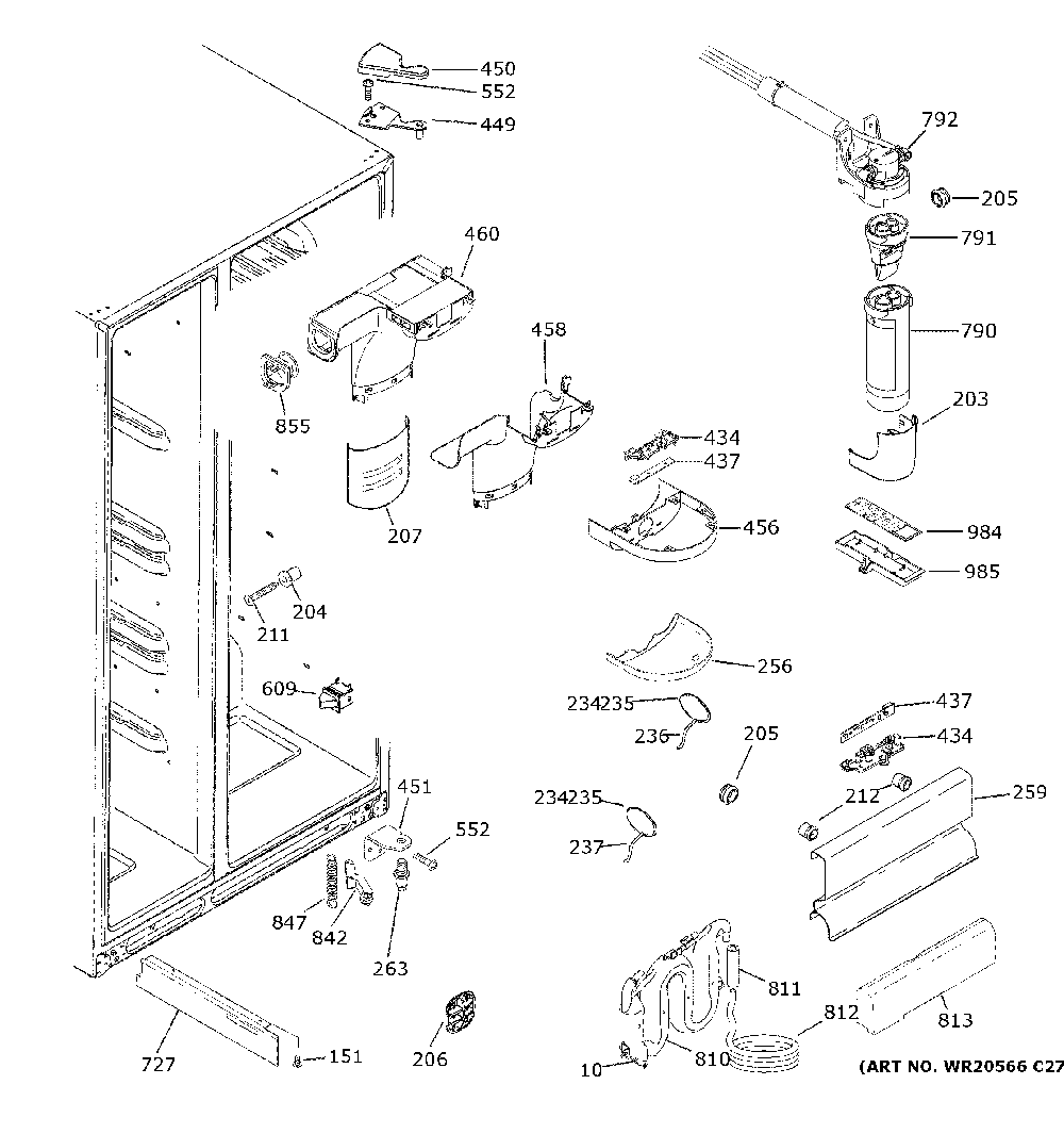 Fresh food section Diagram and Parts List for GSE25GGHRCBB  General Electric Refrigerator