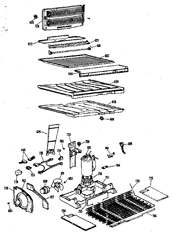 Unit Parts Diagram and Parts List for TBX24ZKB  General Electric Refrigerator