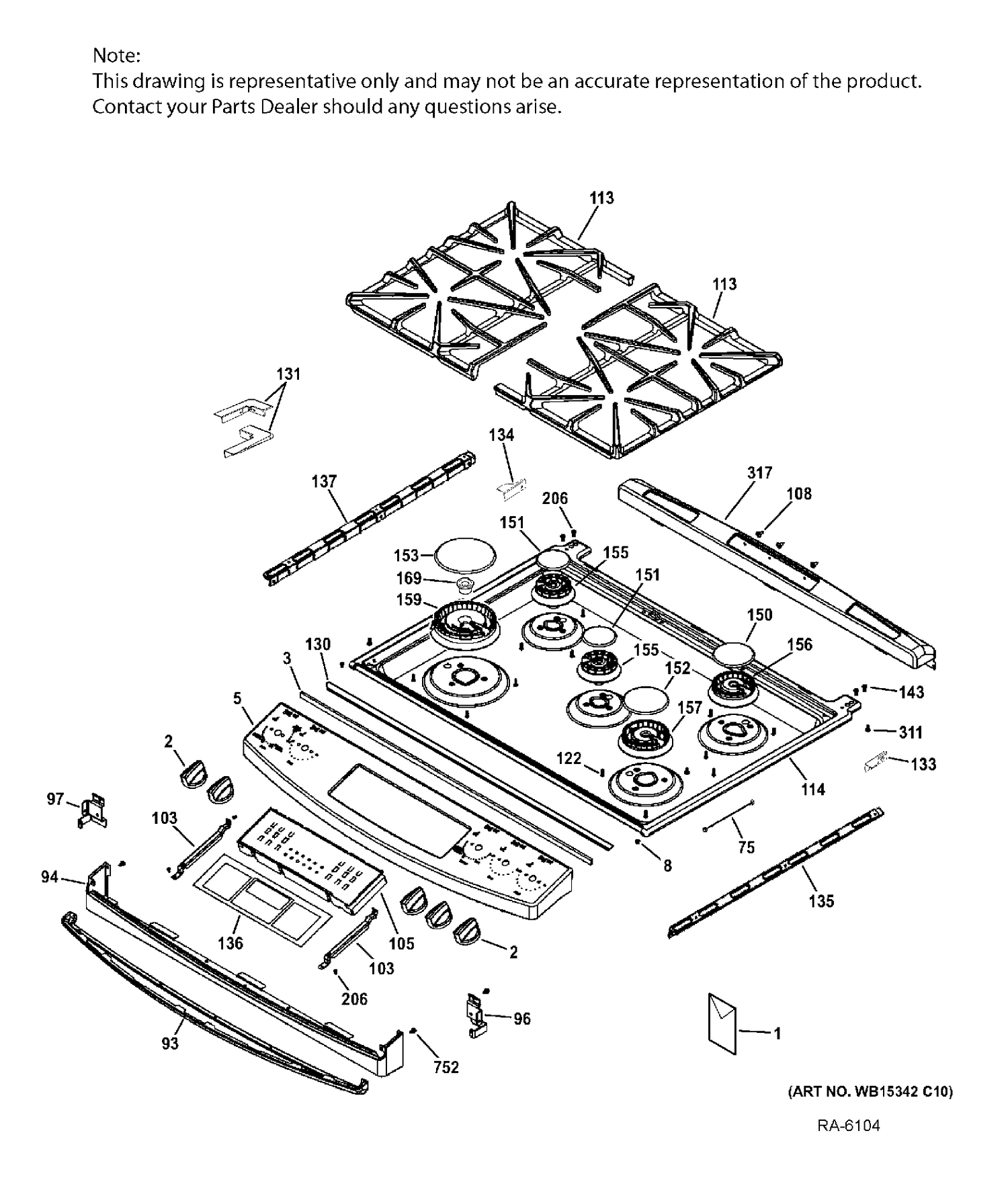 CONTROL PANEL & COOKTOP Diagram and Parts List for JCGS750SEF3SS  General Electric Range