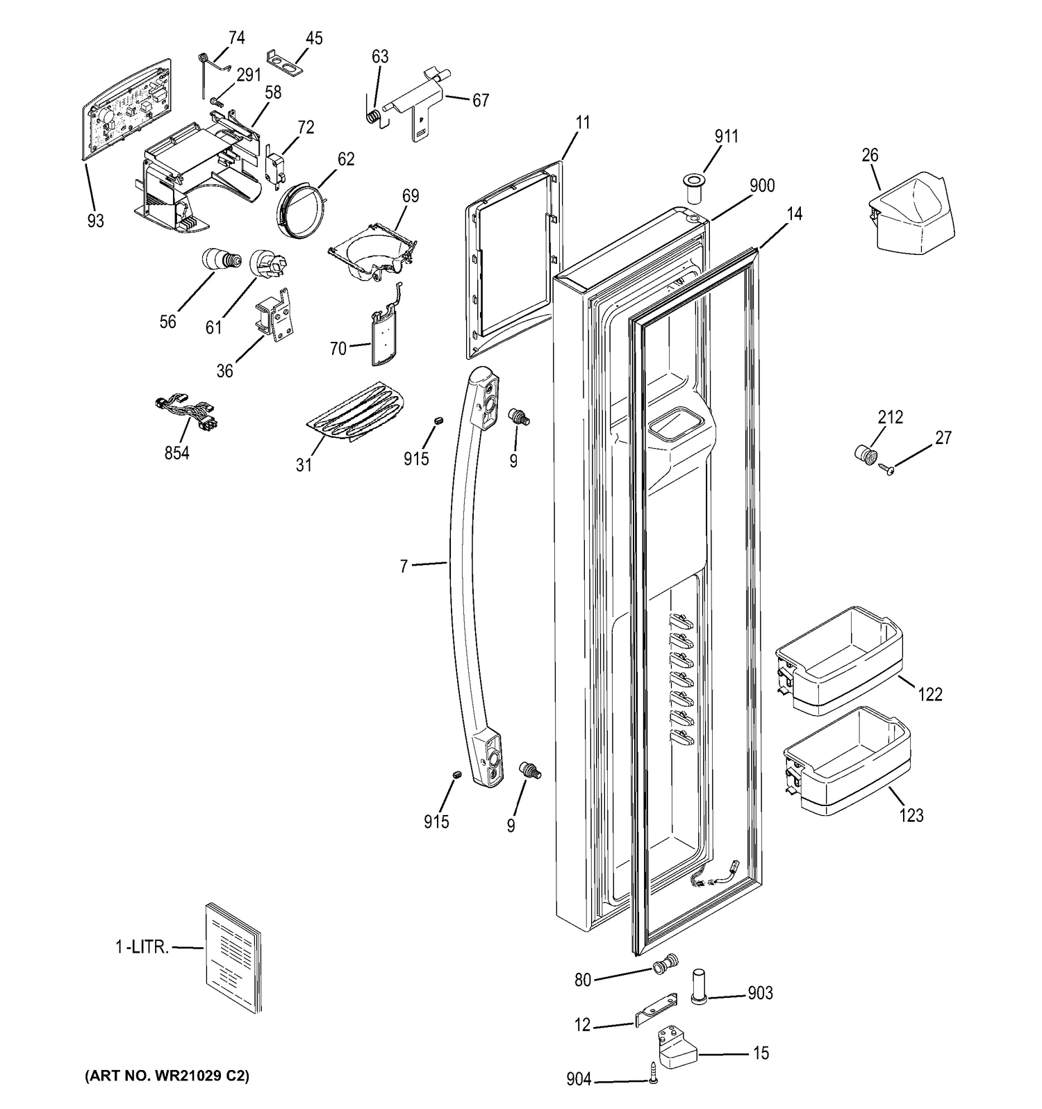 FREEZER DOOR Diagram and Parts List for GZS23HSECFSS  General Electric Refrigerator