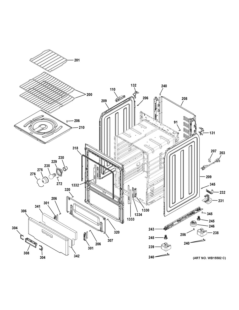 Body Parts Diagram and Parts List for RGAS300DM1WW  General Electric Range