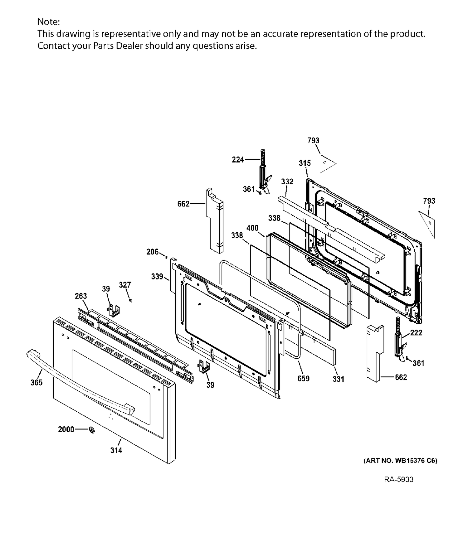 LOWER DOOR Diagram and Parts List for JCGB850SEF3SS  General Electric Range