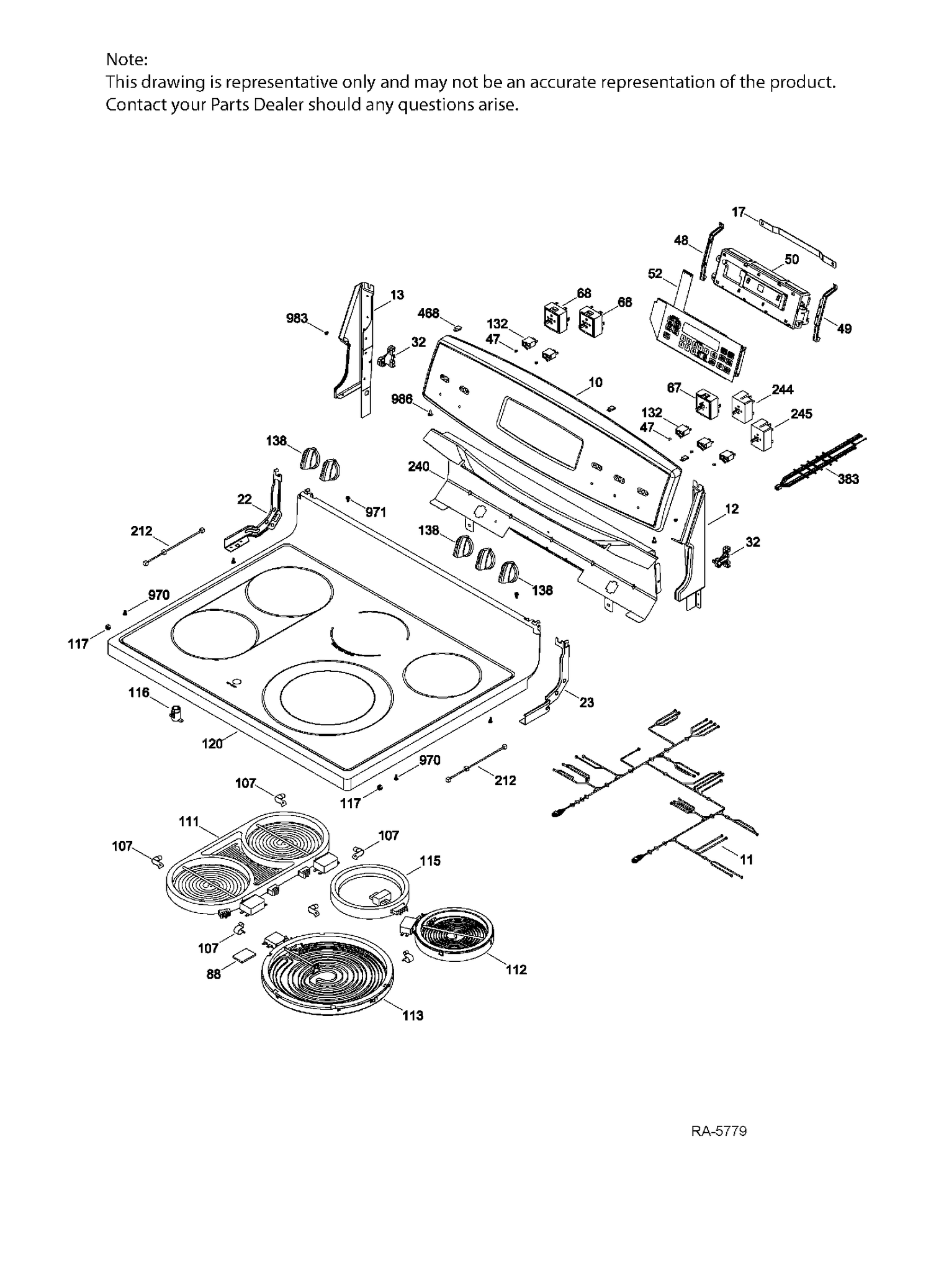 CONTROL PANEL & COOKTOP Diagram and Parts List for JCB870SJ1SS  General Electric Range
