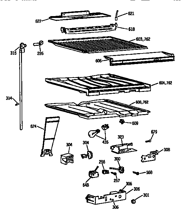 Compartment Separator Assembly Diagram and Parts List for TBX18DISJRWH  General Electric Refrigerator