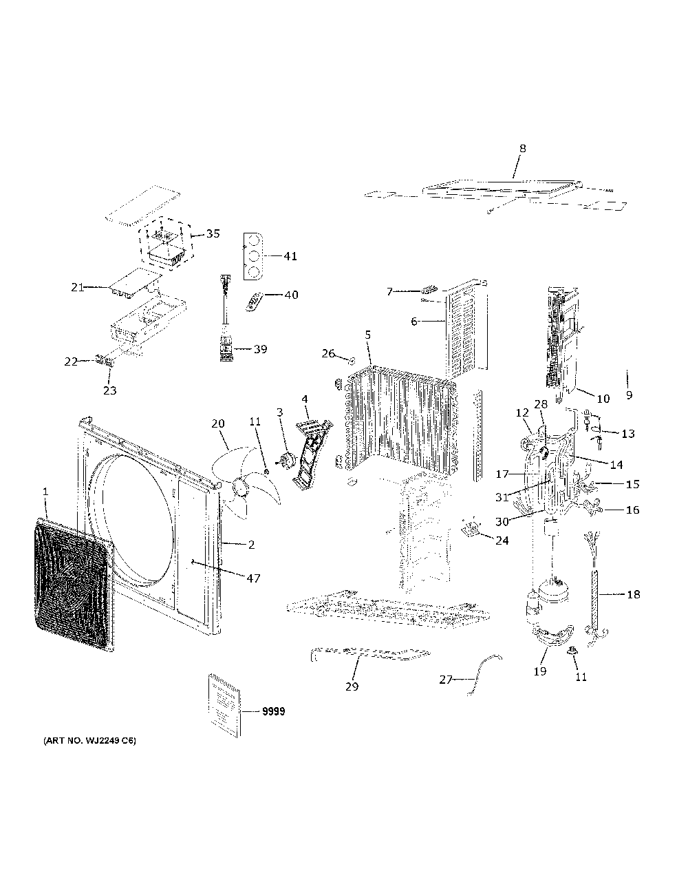 Room Air Conditioner Diagram and Parts List for 1U24TL2HFA1  General Electric Air Conditioner