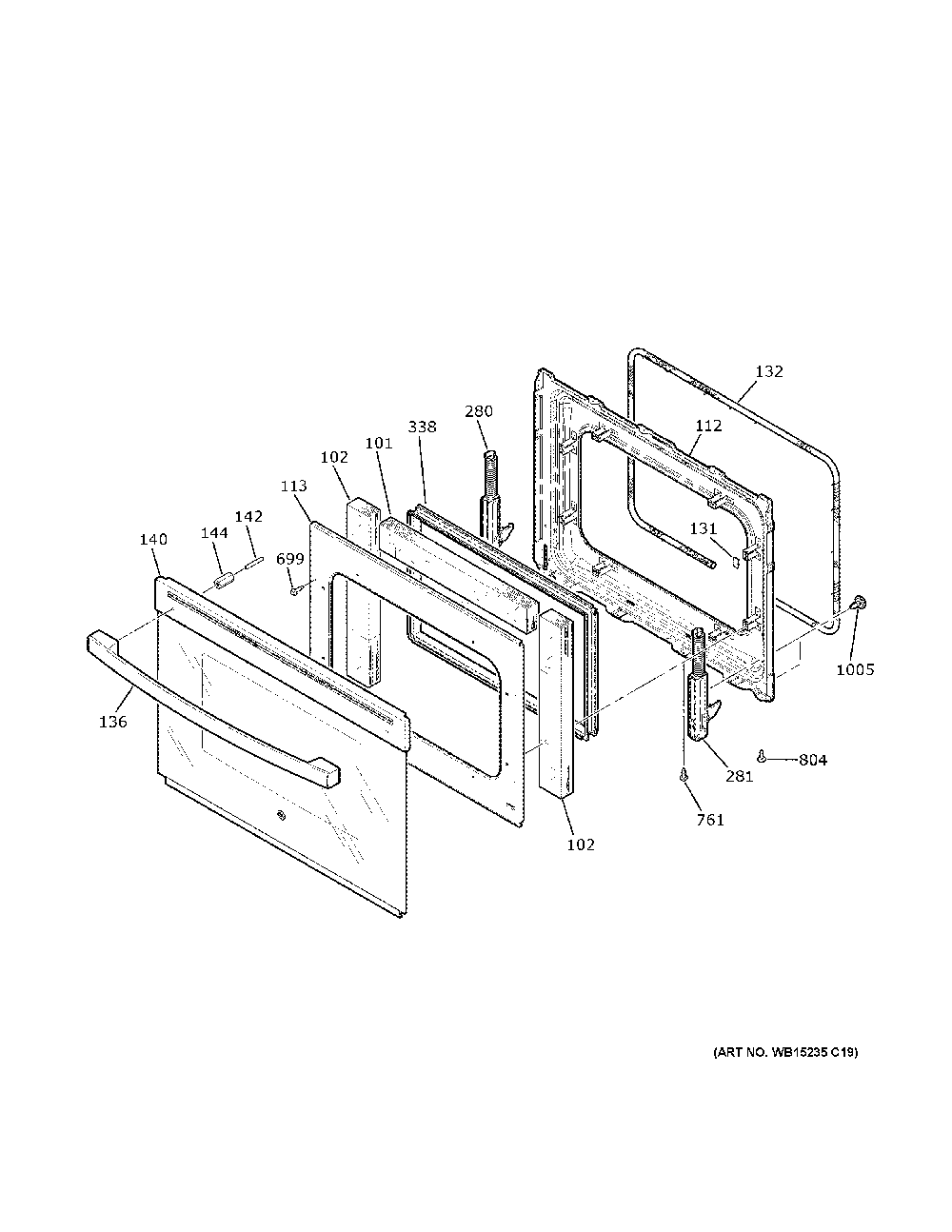 Door Diagram and Parts List for JD630DFAWW  General Electric Range