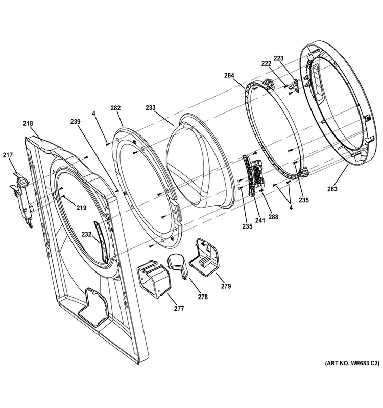 Front Panel & Door Diagram and Parts List for GFWS1500D1WW  General Electric Washer