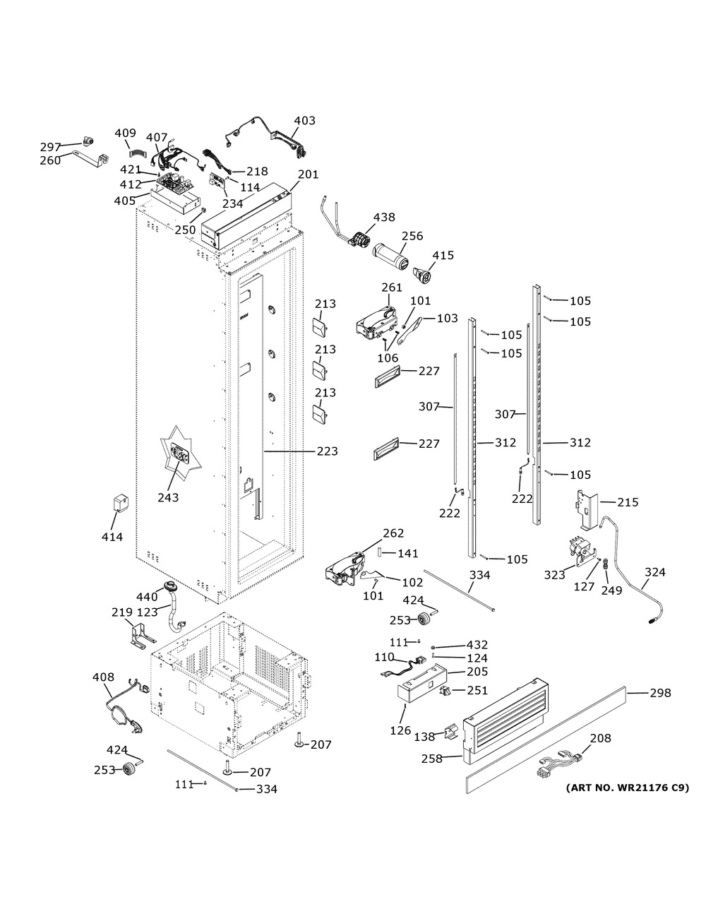 Case Parts Diagram and Parts List for ZIF361NPRCII  General Electric Refrigerator