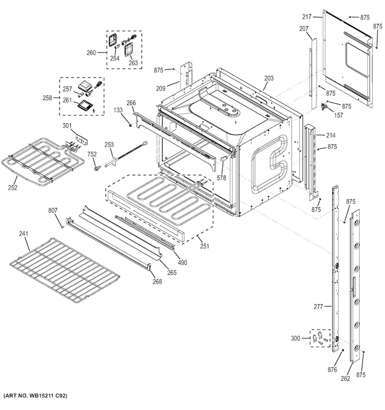 Upper Oven Diagram and Parts List for JT5500EJ3ES  General Electric Wall Oven