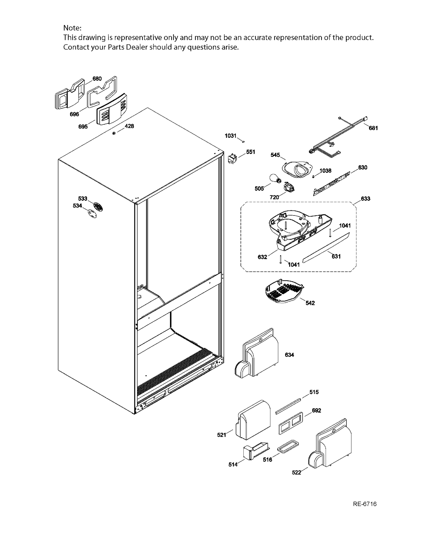 FF FUNCTIONAL PARTS Diagram and Parts List for GDRC0KBXARBB  General Electric Refrigerator
