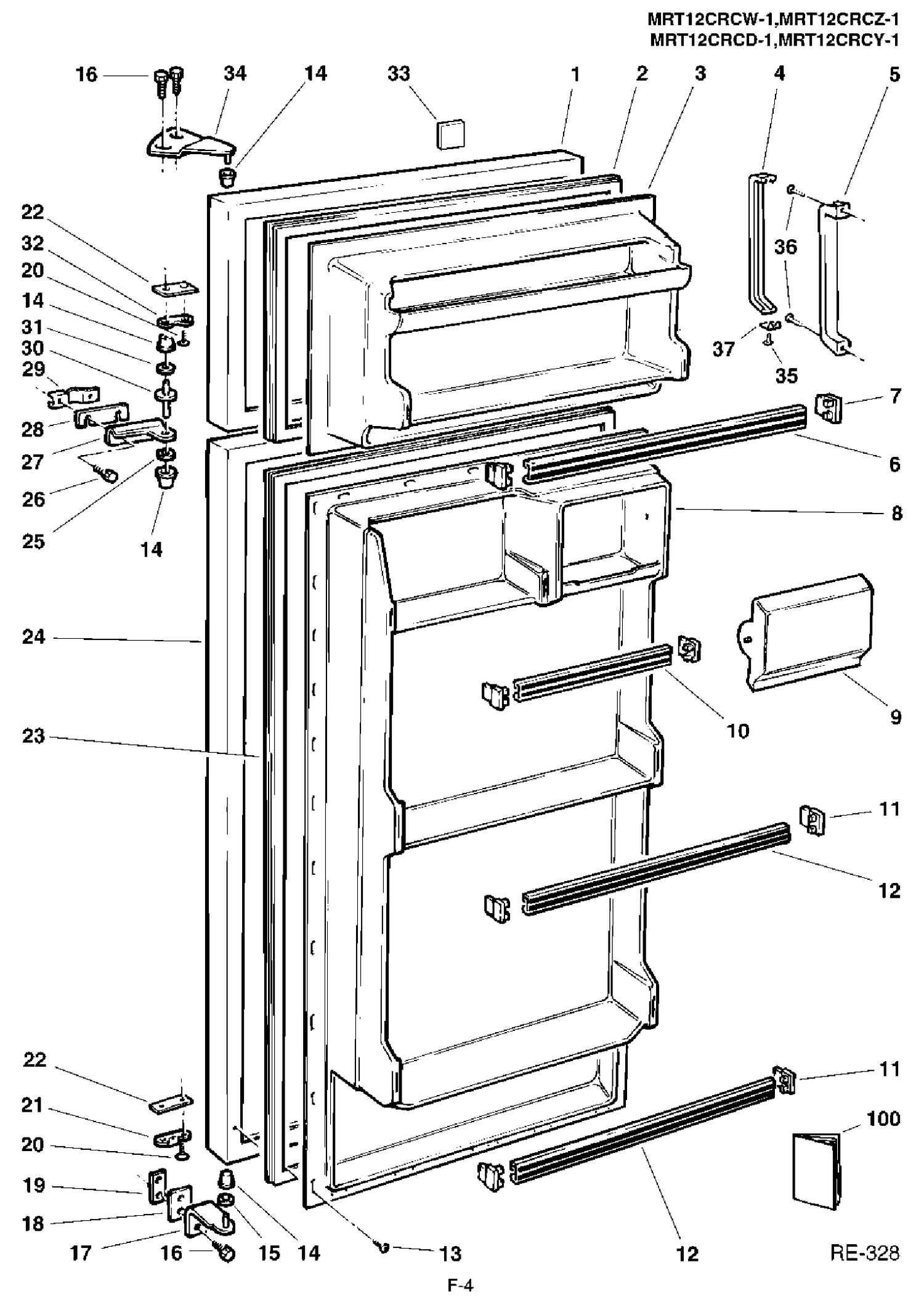 DOOR ASSEMBLY Diagram and Parts List for MRT12CRCY-1  General Electric Refrigerator