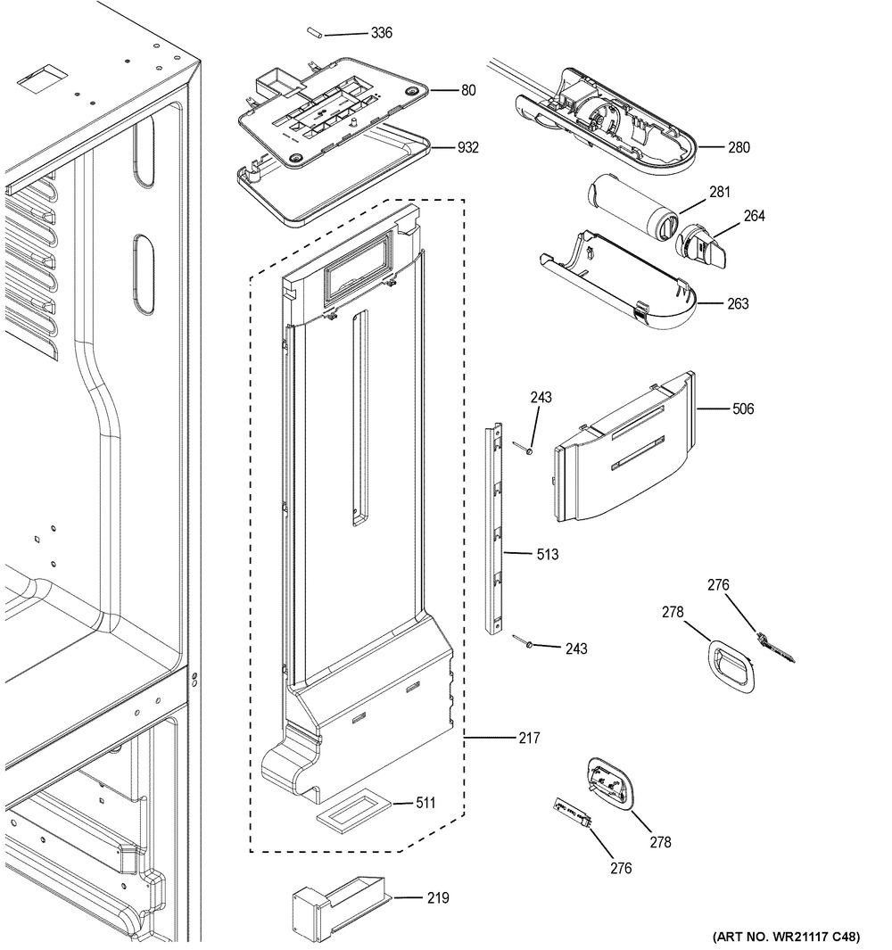 Fresh Food Section Diagram and Parts List for XFE26JSMBFSS  General Electric Refrigerator