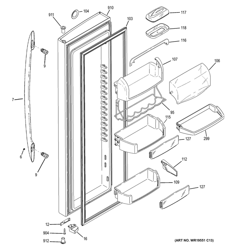Fresh Food Door Diagram and Parts List for GSE28VGBECSS  General Electric Refrigerator
