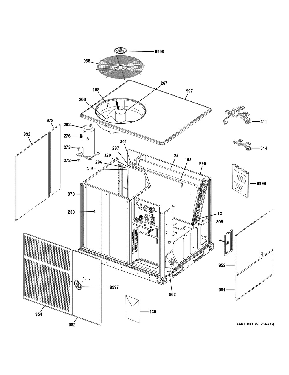 Body Parts Diagram and Parts List for NP14A30S03  General Electric Air Conditioner