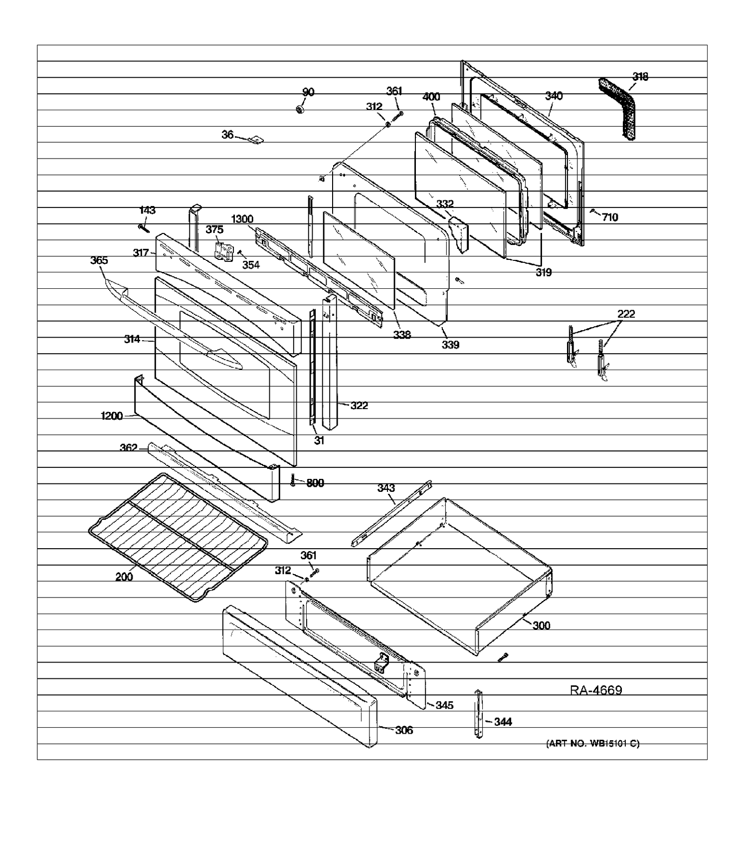 DOOR & DRAWER PARTS Diagram and Parts List for PCGB910SET1SS  General Electric Range