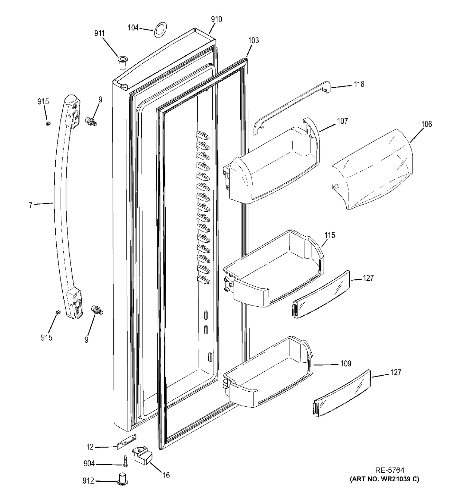 FF DOOR Diagram and Parts List for PSE26KGECEWW  General Electric Refrigerator