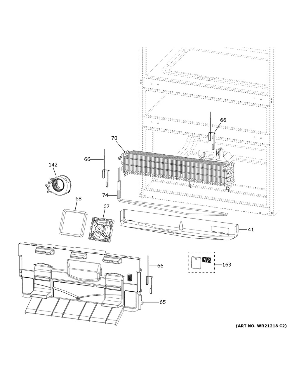 Freezer Section Diagram and Parts List for CVE28DP4NDW2  General Electric Refrigerator