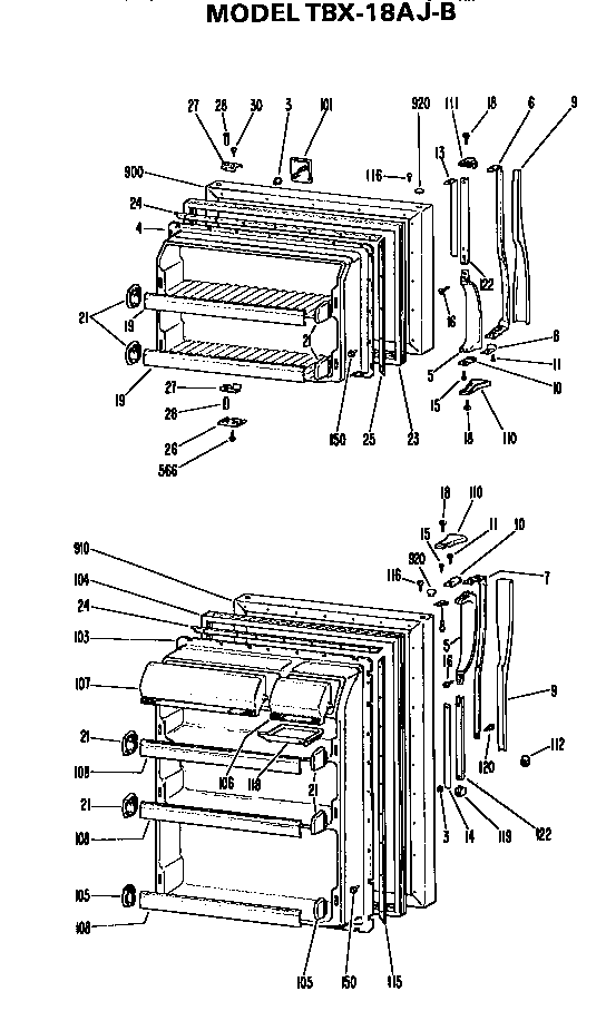 Doors Diagram and Parts List for TBX18AJB  General Electric Refrigerator