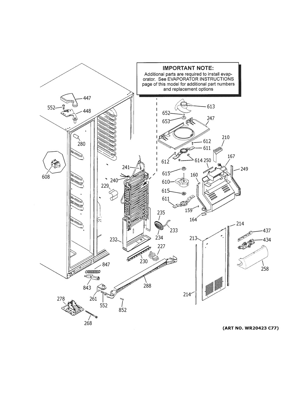 Freezer Section Diagram and Parts List for GSS25LSLLCSS  General Electric Refrigerator