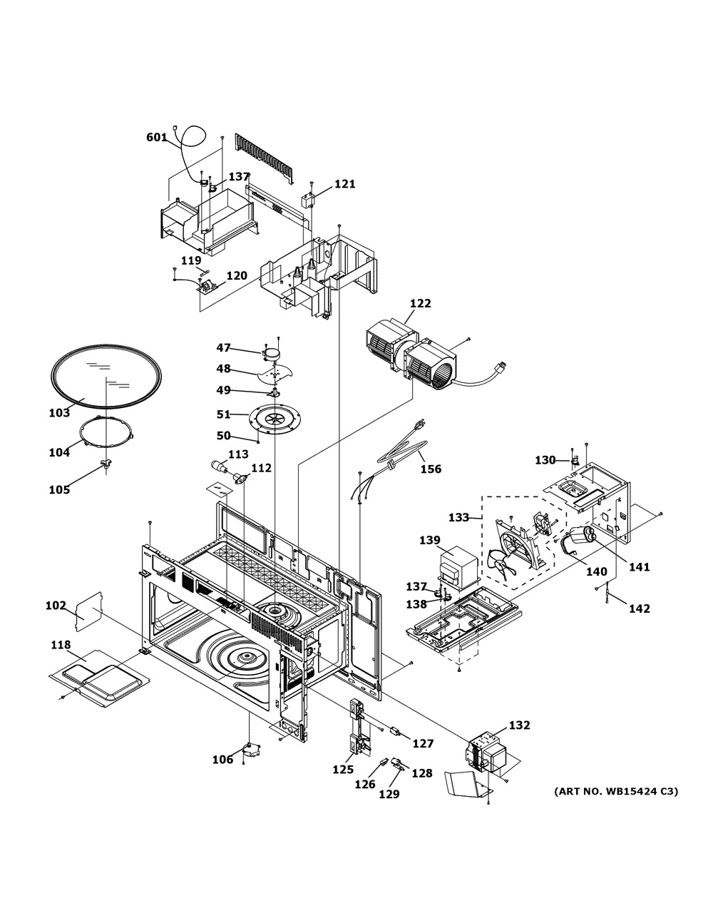 Oven Cavity Parts Diagram and Parts List for PVM9005FM2DS  General Electric Microwave Oven Combo