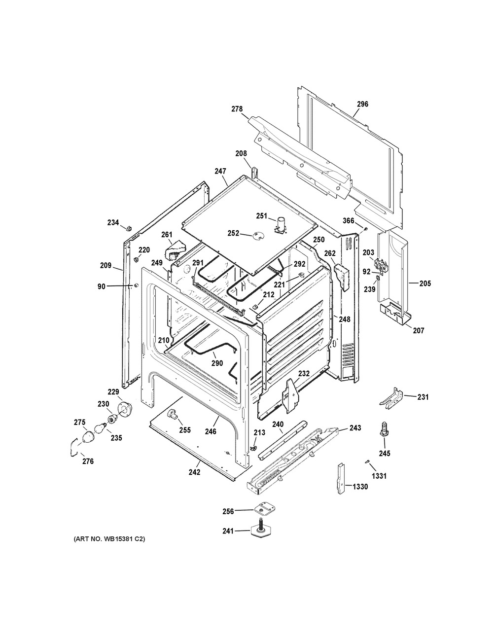 Body Parts Diagram and Parts List for JBS160GM1SA  General Electric Range