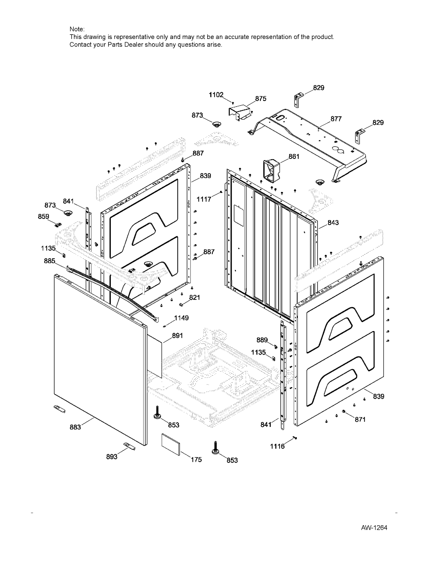 WASHER CABINET Diagram and Parts List for C978-97322411  General Electric Dryer