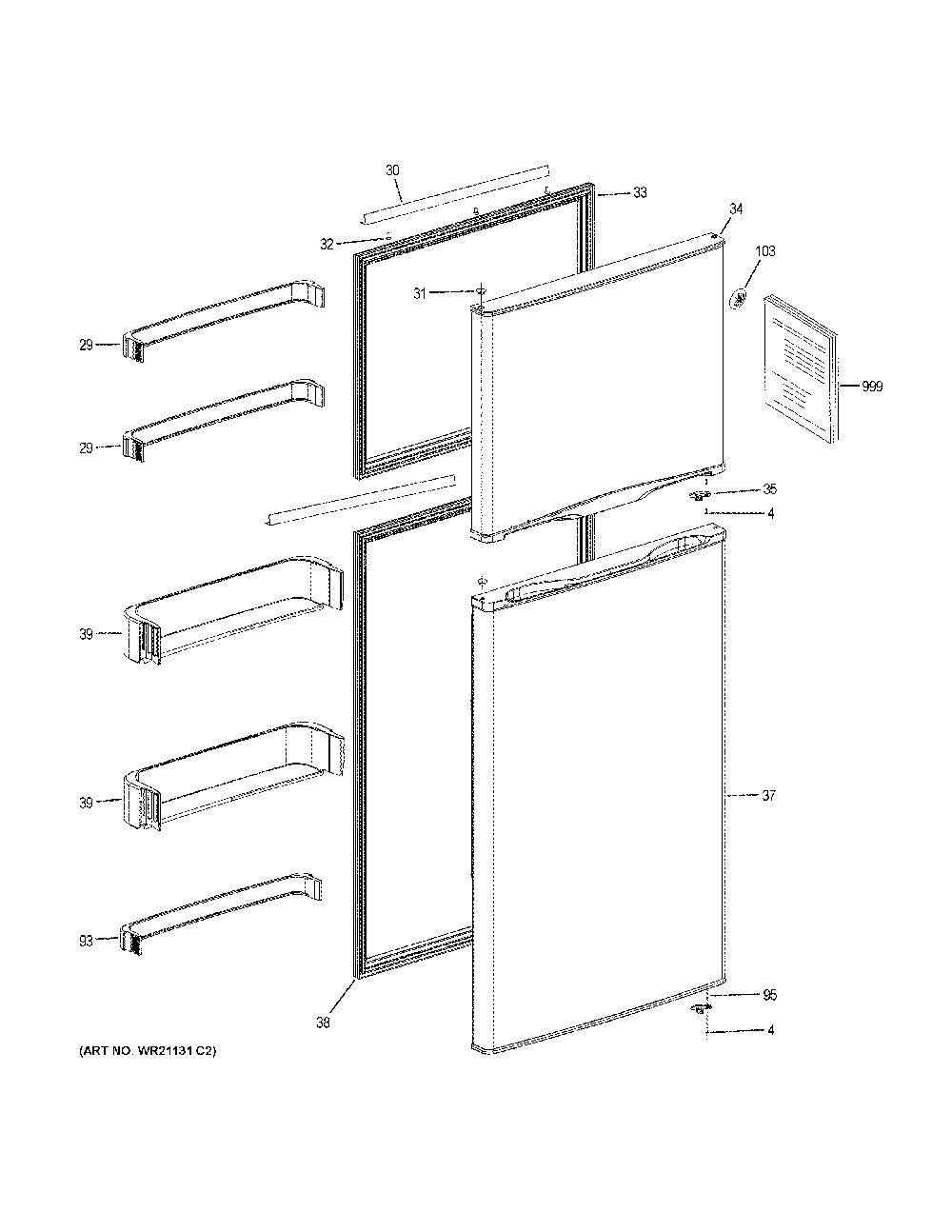 Doors Diagram and Parts List for GPE12FSKESB  General Electric Refrigerator