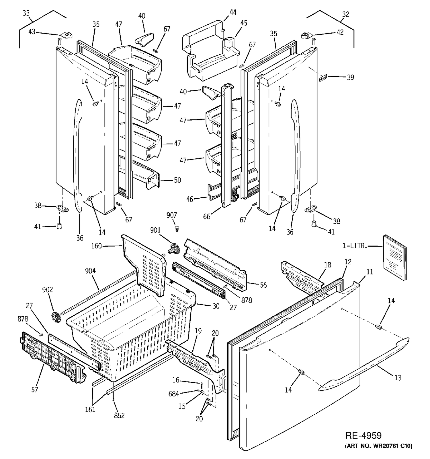 DOORS Diagram and Parts List for PFCF1NFZCSS  General Electric Refrigerator